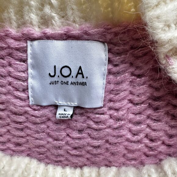J.O.A. Colorblock Knit Sweater – Balloon Sleeves, Cozy Textured, Size L - Picture 4 of 5